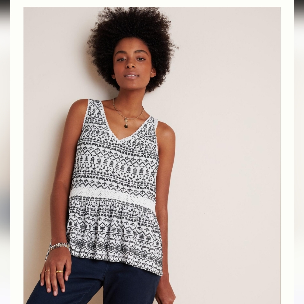 Anthropologie Maeve Cammie Women's Embroidered Peplum Top